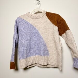 Madewell Cozy Colorblock Sweater in Cream, Brown, and Purple